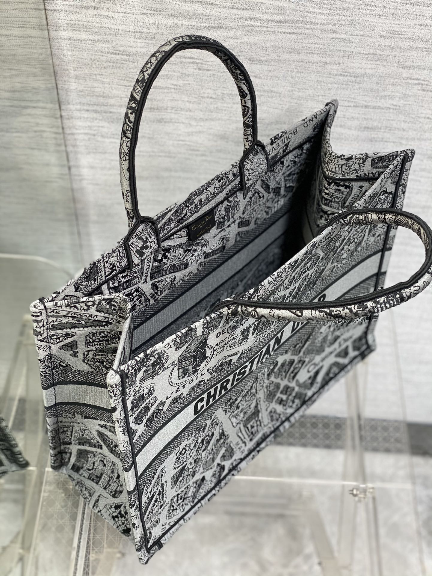 迪D家-Book Tote 2023春夏系列 巴黎地圖刺繡 灰色 大號