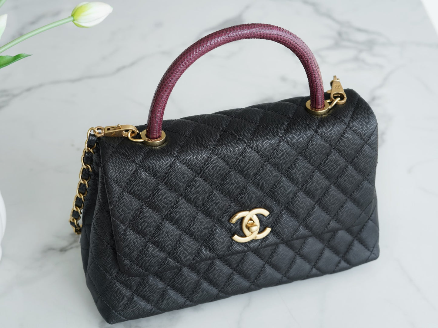 小香家-Chanel Handle28 蜥蜴提把 黑色大號