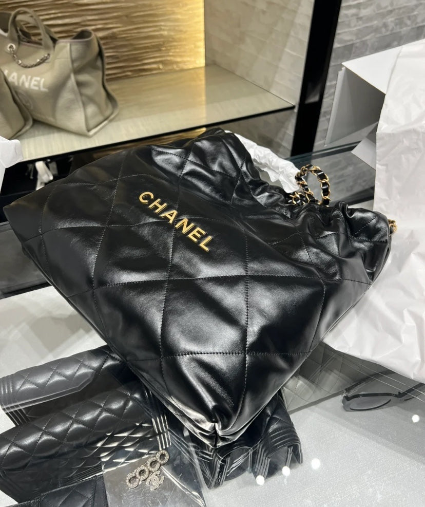小香家-Chanel 22號手袋 黑金色中號