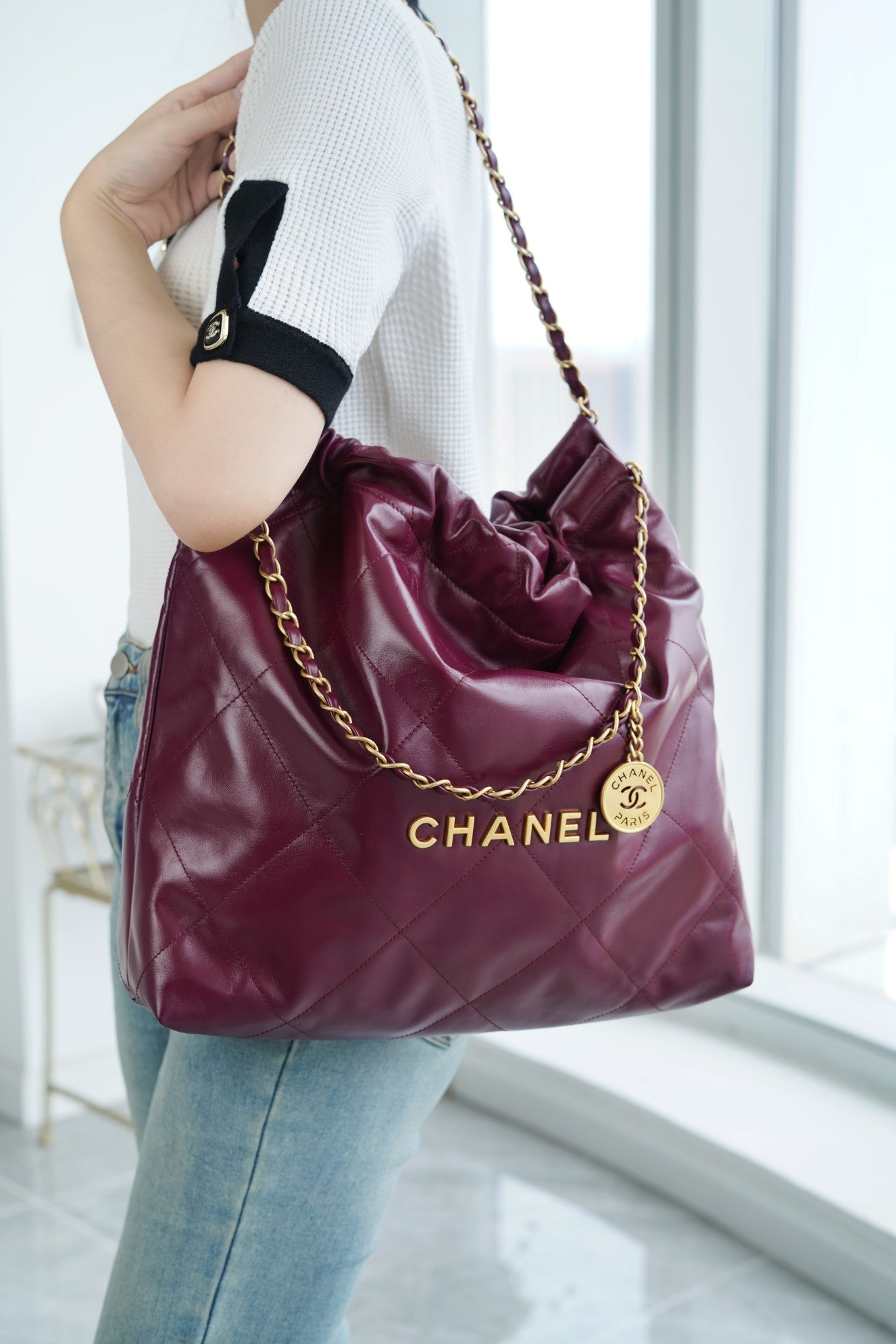 小香家-2023春夏新款 22BAG 中號 酒紅色