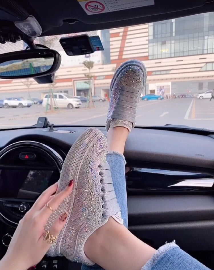 麥M昆-經典小白鞋 銀色大鑽款