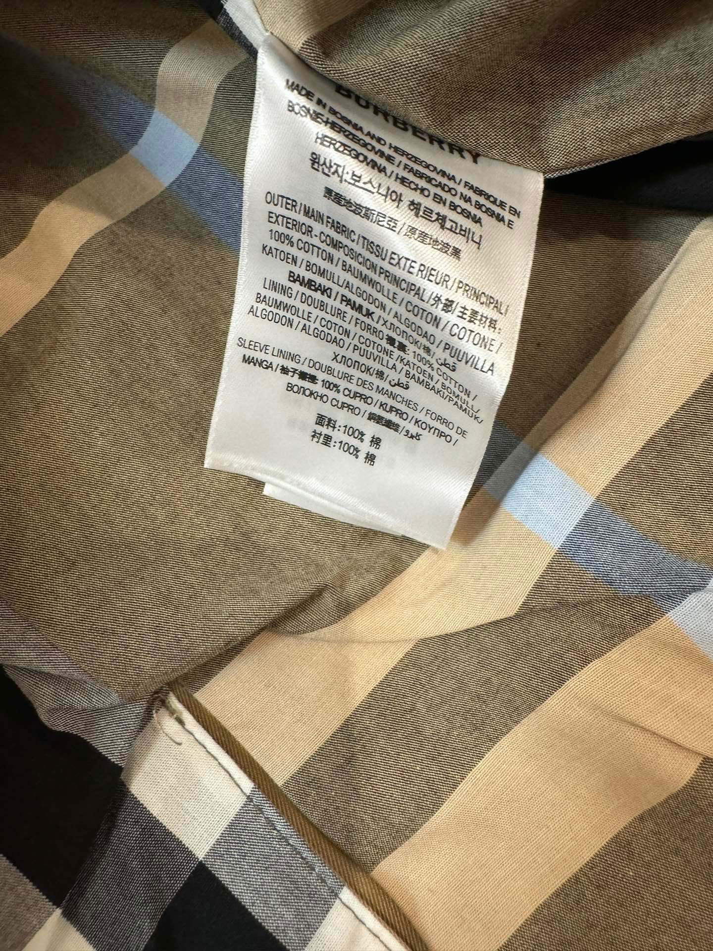 巴B家-2403 拼接藍格紋中長款風衣 卡其色
