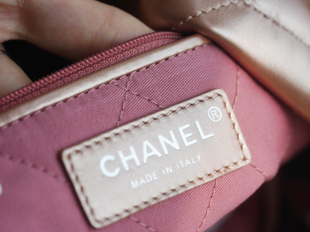 小香家-Chanel 22號手袋 玫瑰金背帶 雙鍊條
