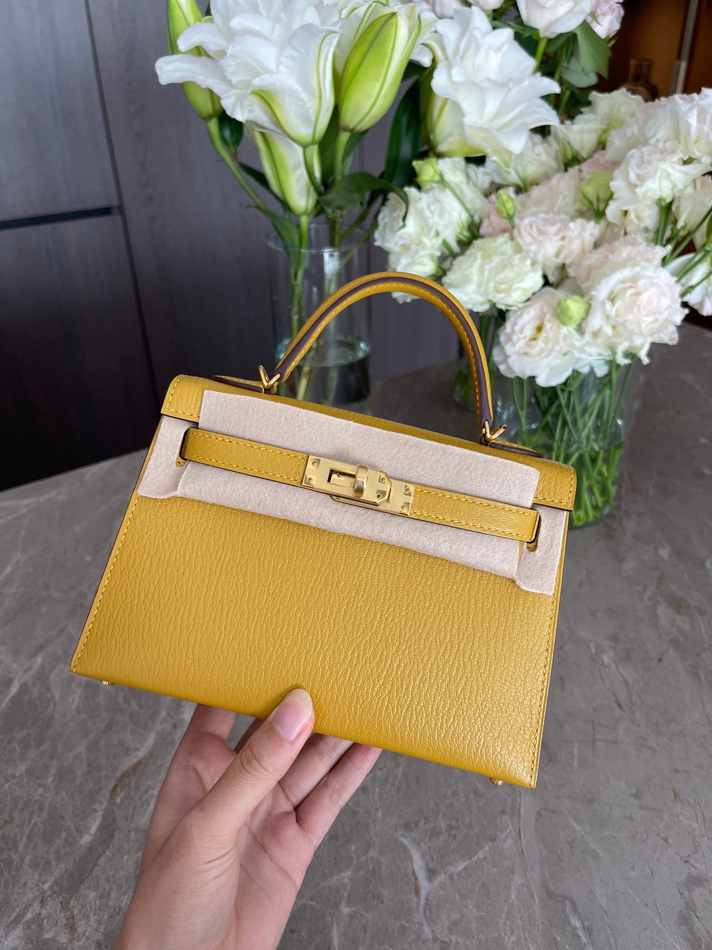 小愛款-Kelly mini 2代 19CM 山羊皮 9D琥珀黃 金扣