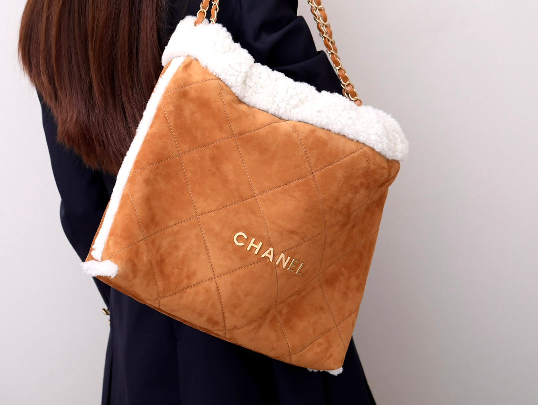 小香家-Chanel 22號手袋 羊羔毛款 焦糖棕色
