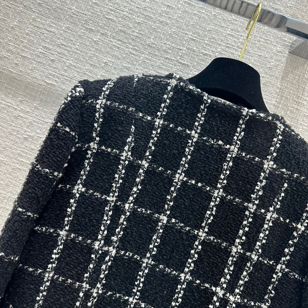 小香家-2403 24早春新品高級黑白格紋軟呢外套