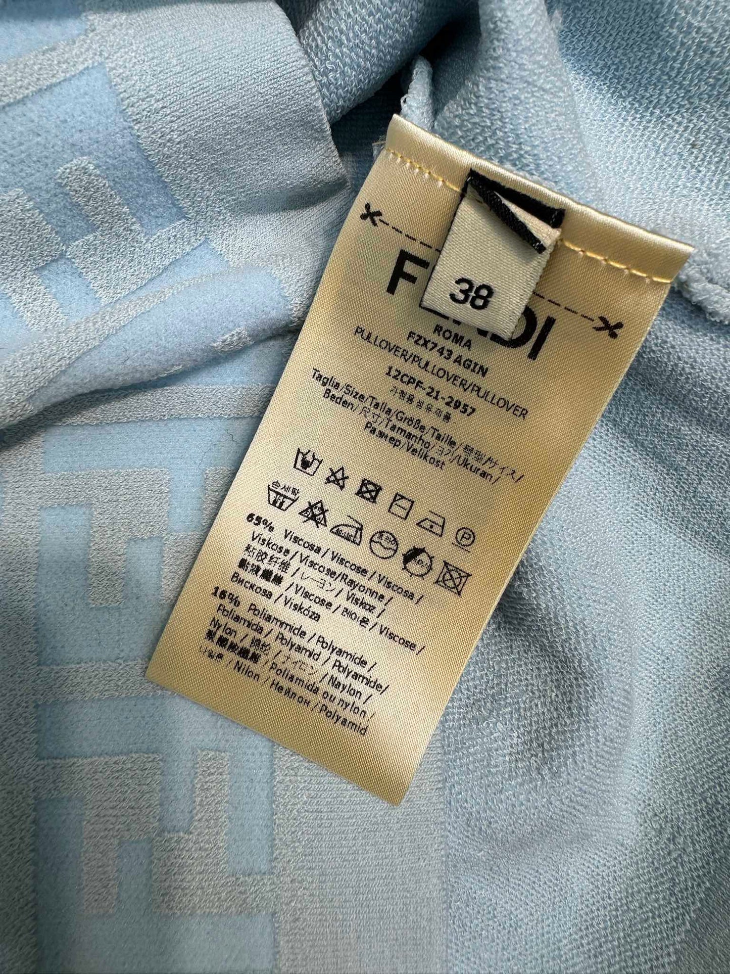 芬F家-2403 雙F立體字母針織短袖 藍色