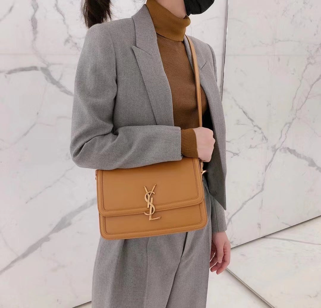 熱銷款 聖Y羅-BOX SAINT LAURENT 豆腐包 大號 焦糖色