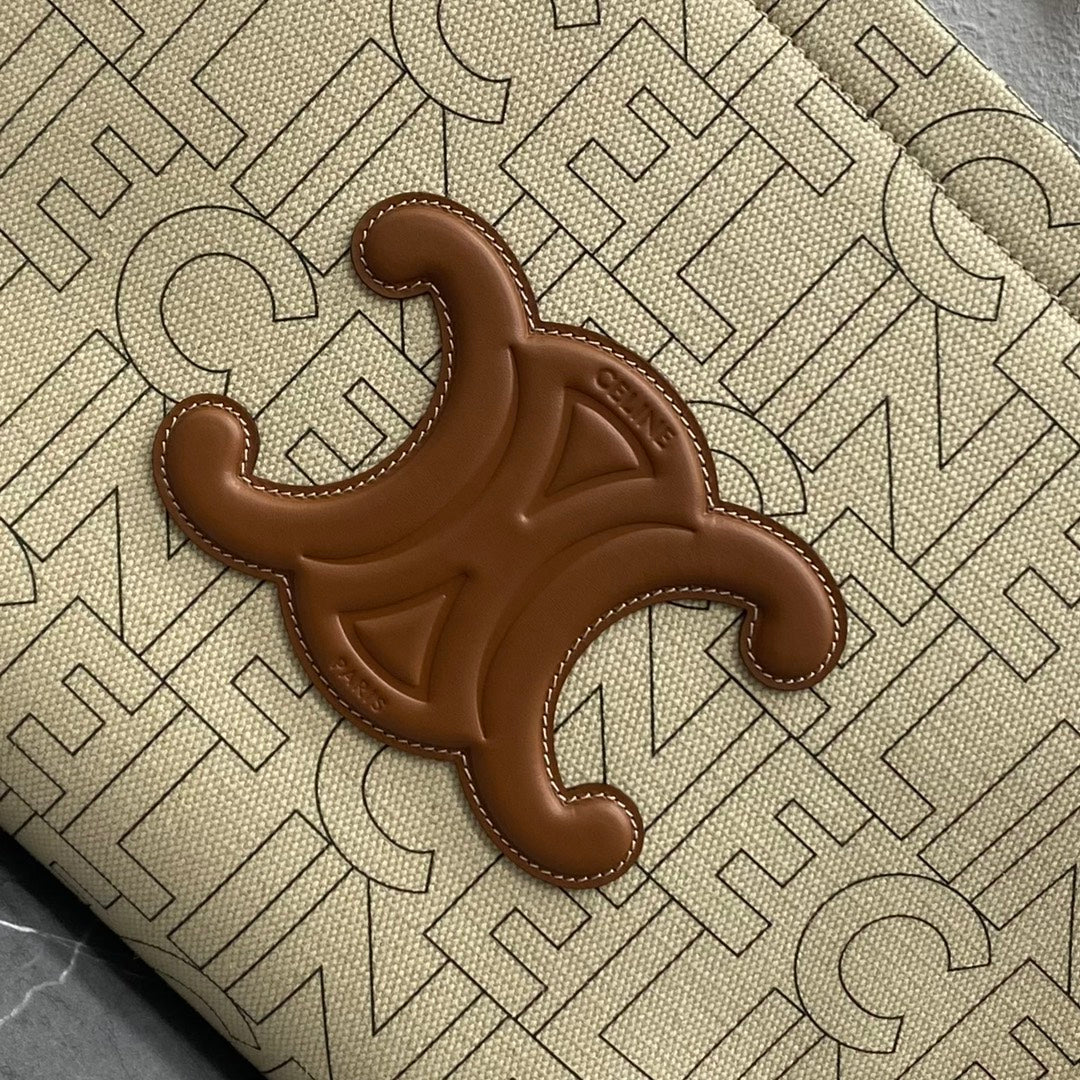 賽c家-經典緹花 凱旋門Logo托特包 淺棕色大號