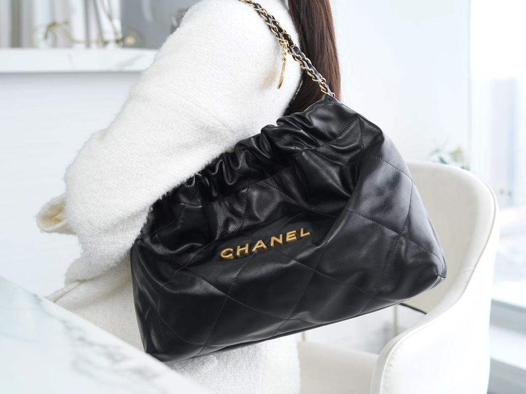 小香家-Chanel 22號手袋 橫版 黑金色