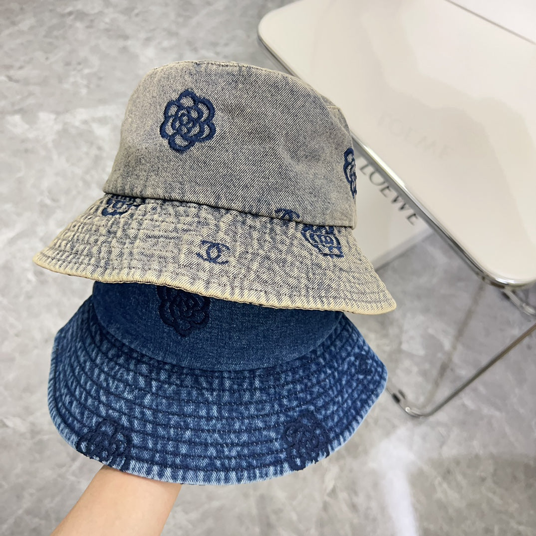小香家-個性刺繡牛仔漁夫帽 藍色