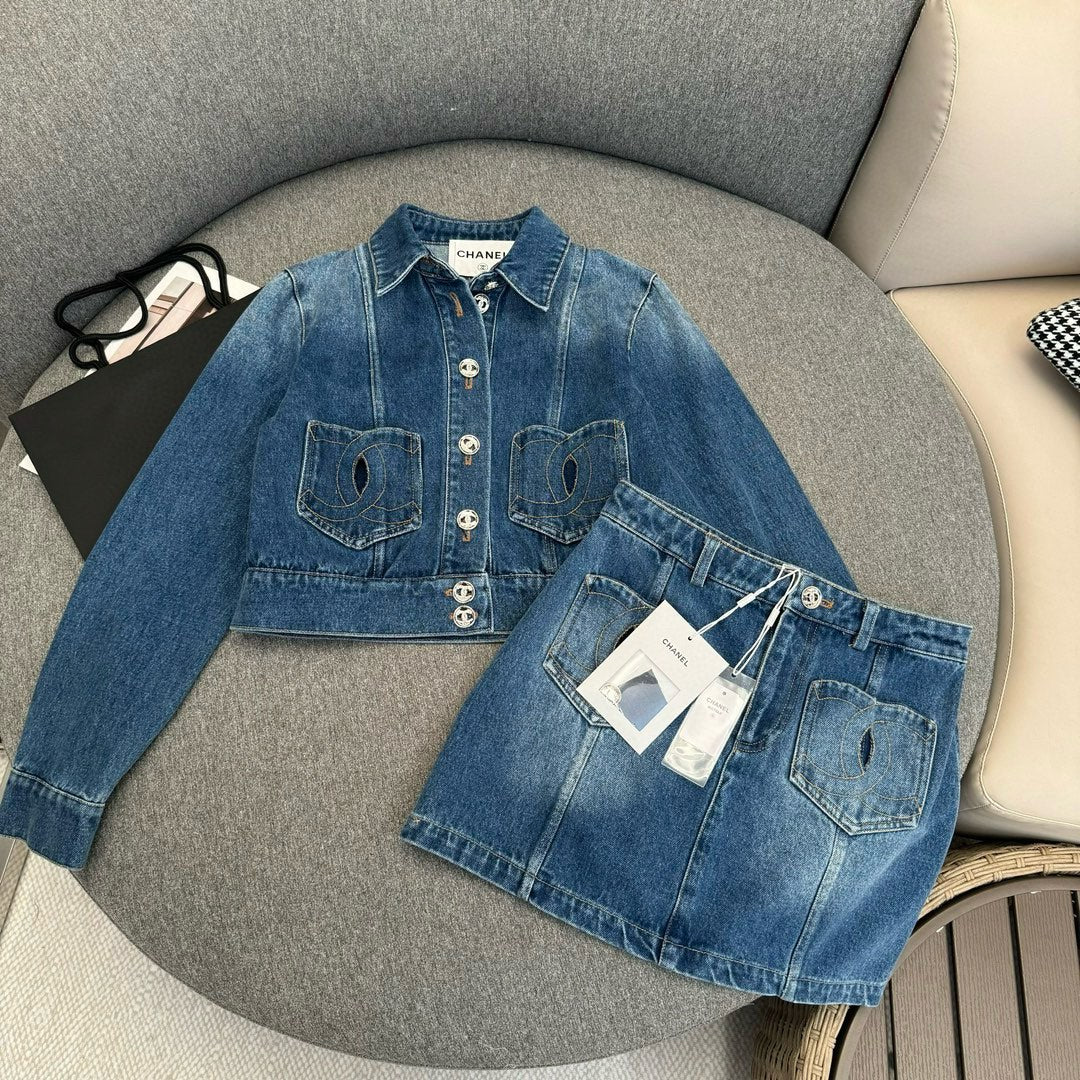 小香家-2403 雙C刺繡口袋牛仔短裙