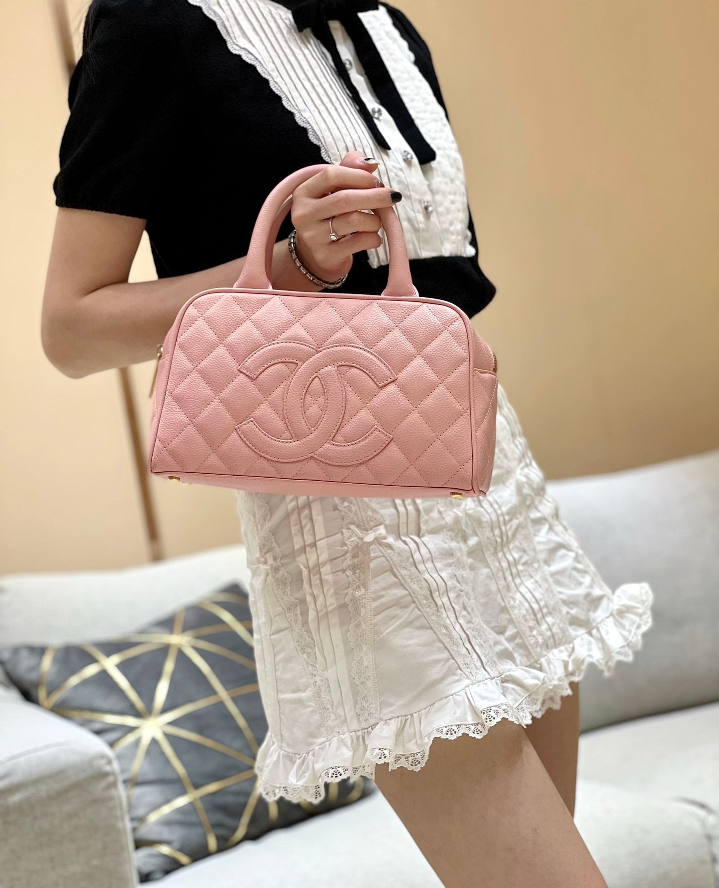 小香家-Chanel Vintage 中古保齡球包 粉色