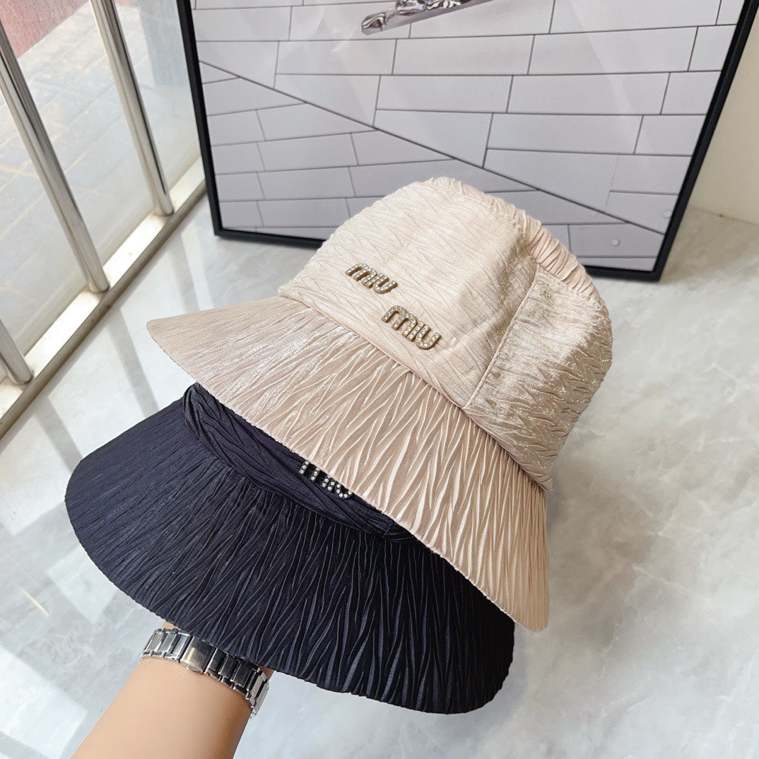 穆M家-紋理皺褶泡泡漁夫帽 黑色