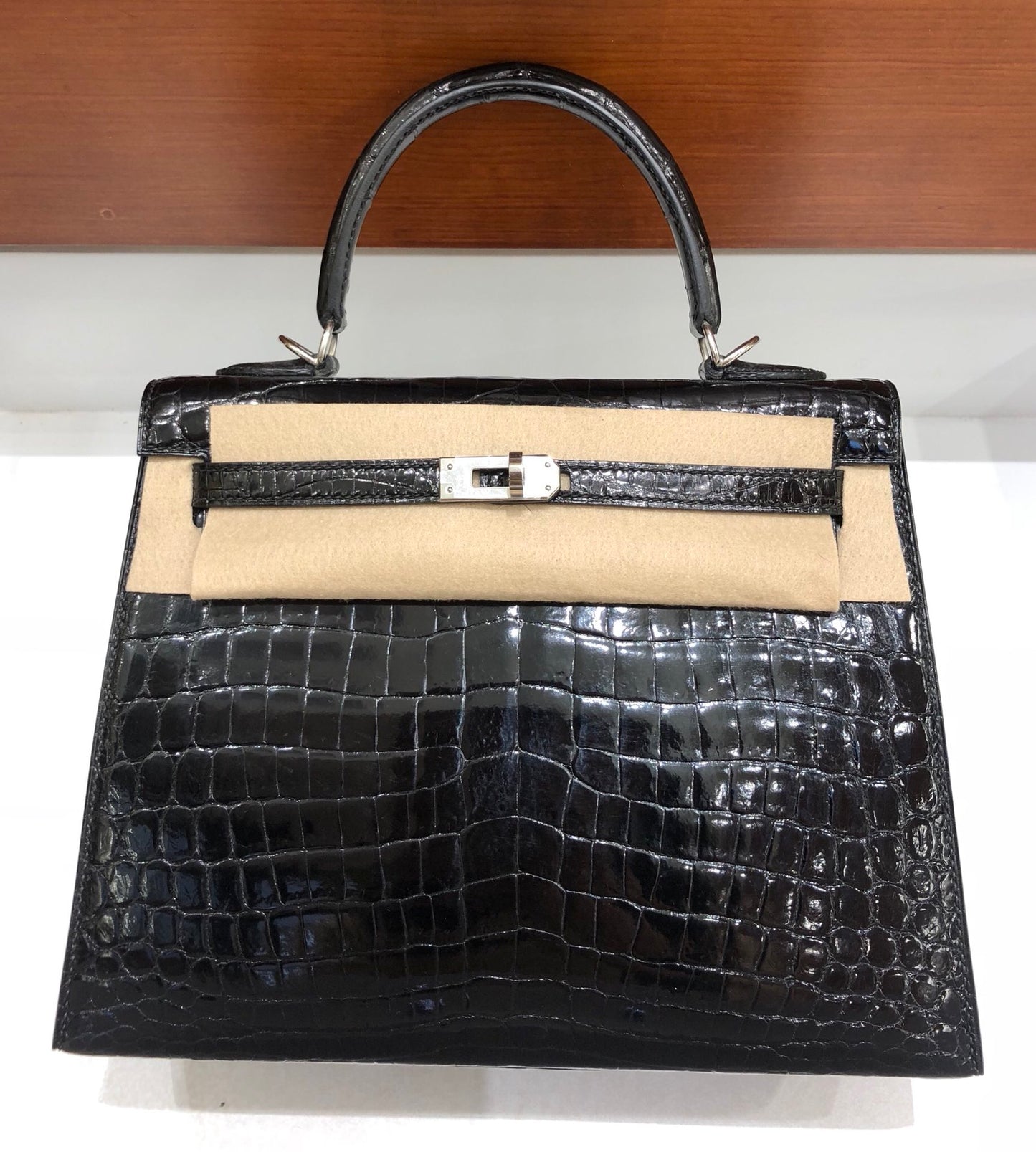 小愛款-Birkin 25 美洲方塊鱷魚 黑色 銀扣