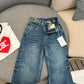 賽C家-2403 24春夏新款凱旋門金屬鏈扣高腰直筒牛仔褲