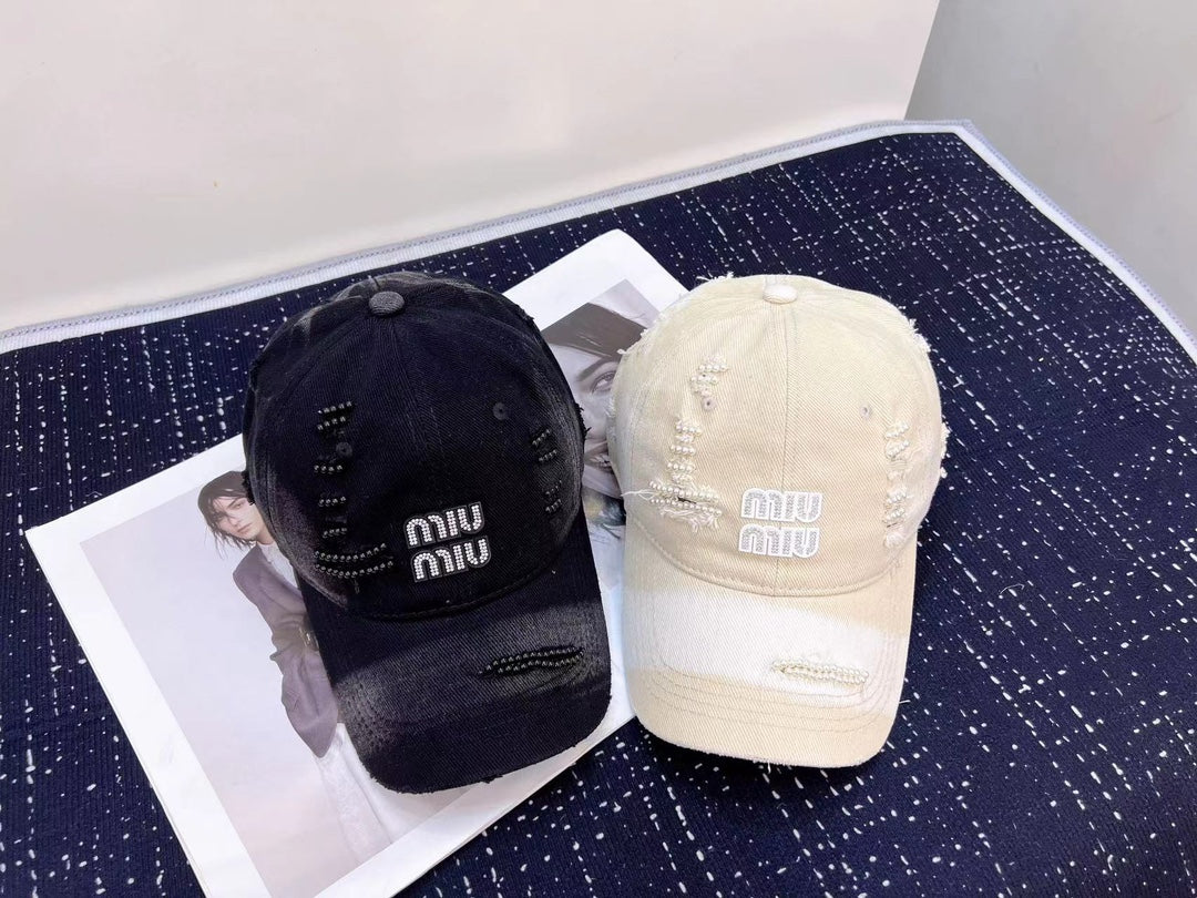 穆M家-新款重工手工縫製珍珠棒球帽