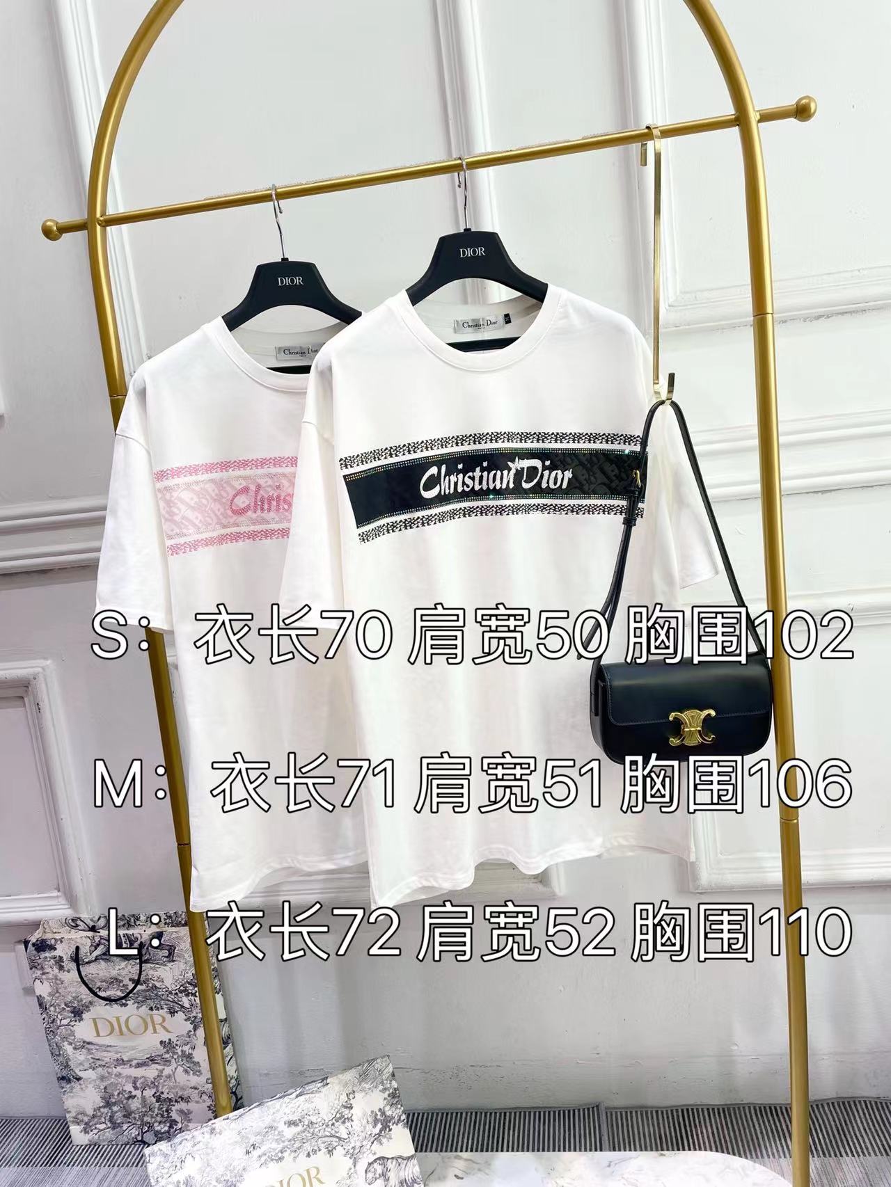 迪D家-2403 重工燙鑽寬鬆棉短袖Tee 粉色