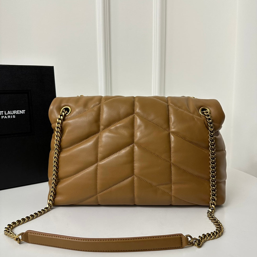 聖Y羅-Loulou Puffer 35cm 絎縫小羊皮雲朵包 駝色