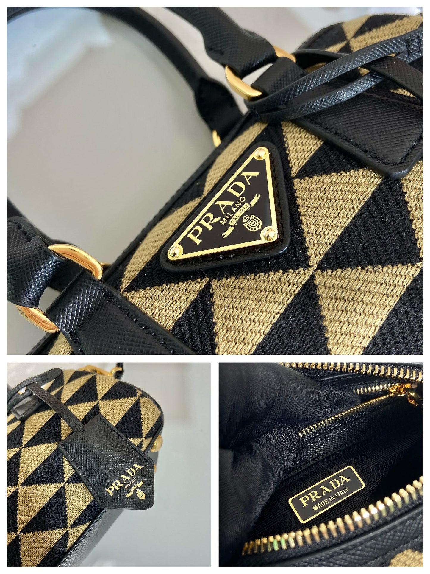 普P家-Saffiano皮革 刺繡枕頭包 杏色