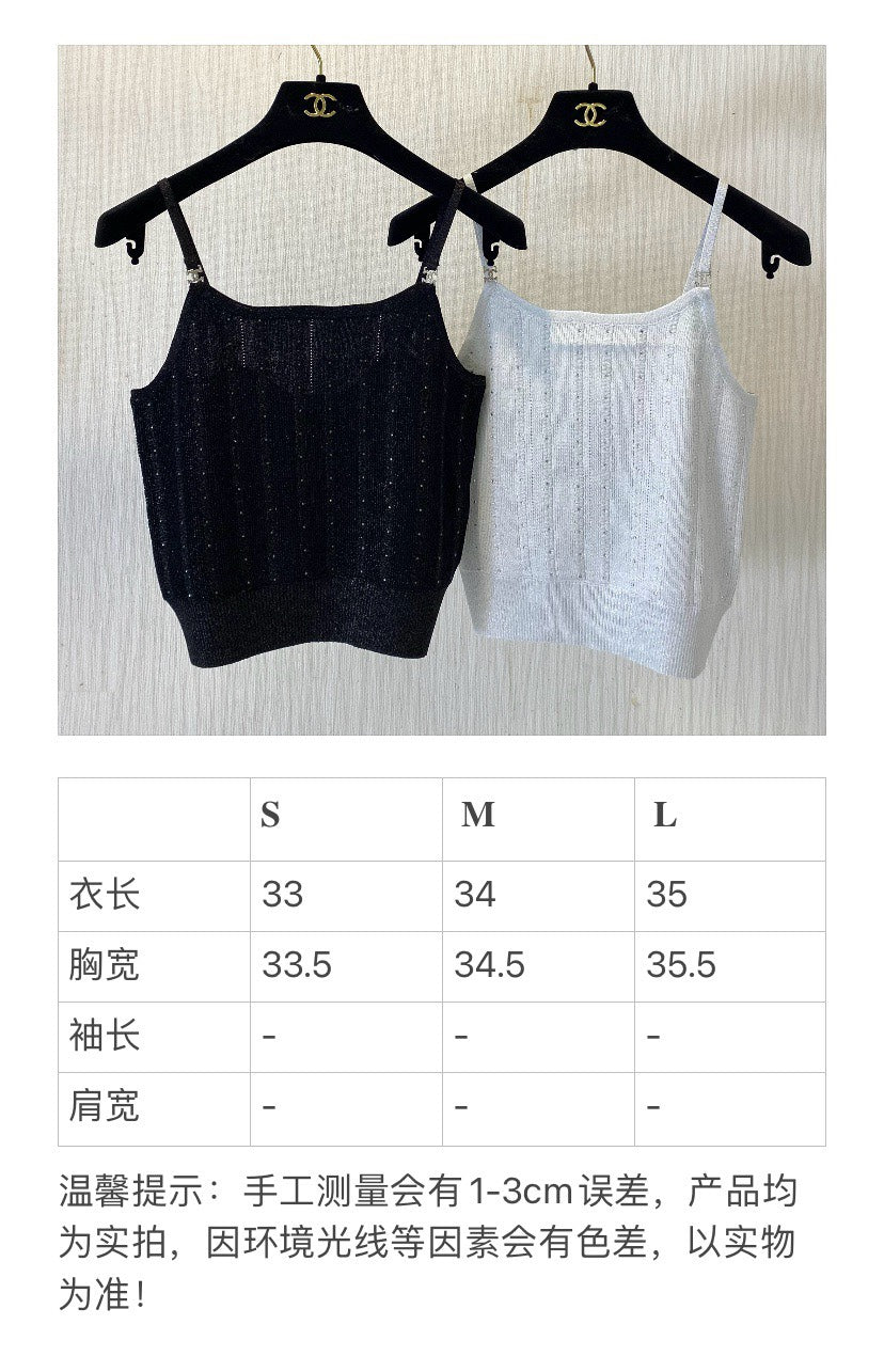 小香家-2404 早春新品針織細肩帶背心 黑色