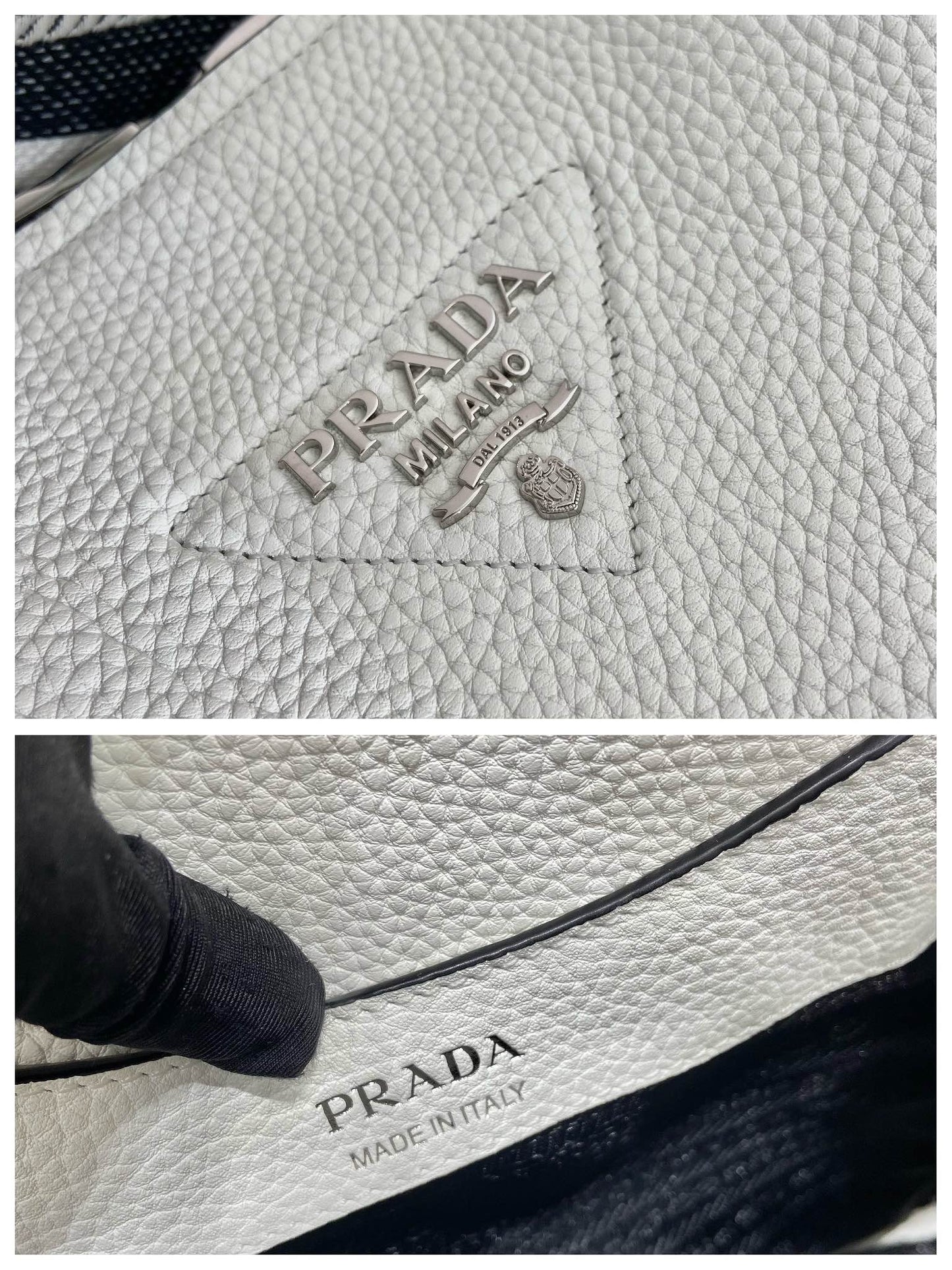 普P家-鹿皮紋牛皮雙肩帶手提包 米白色 小號