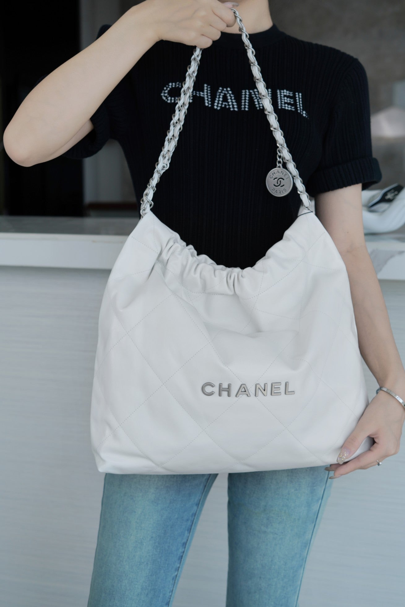 小香家-Chanel 22號手袋 白銀色中號