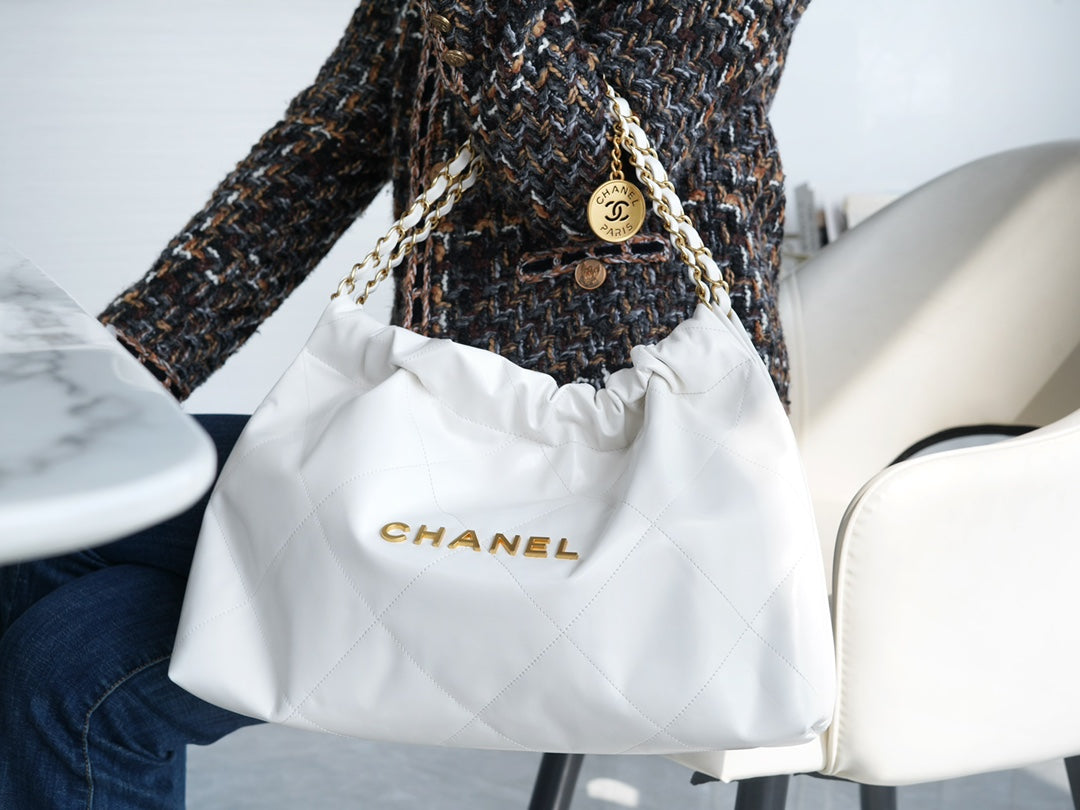 小香家-Chanel 22號手袋 橫版 白金色