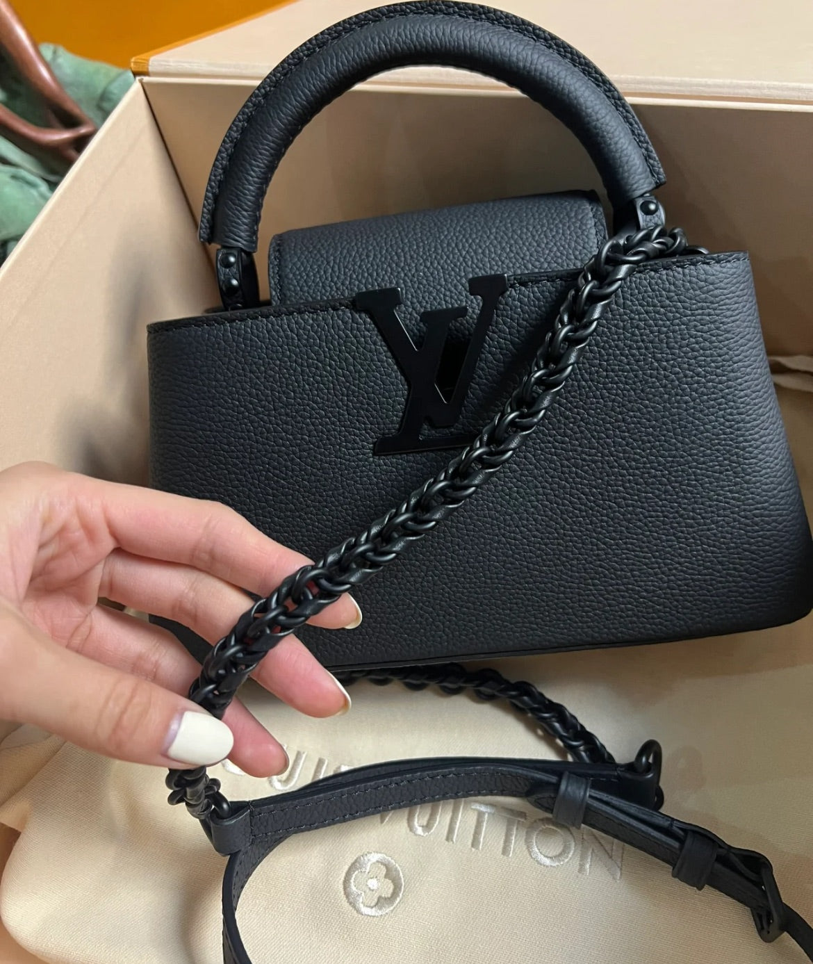 M23955 路L家-Capucines黑武士 手提斜跨包 黑色Mini