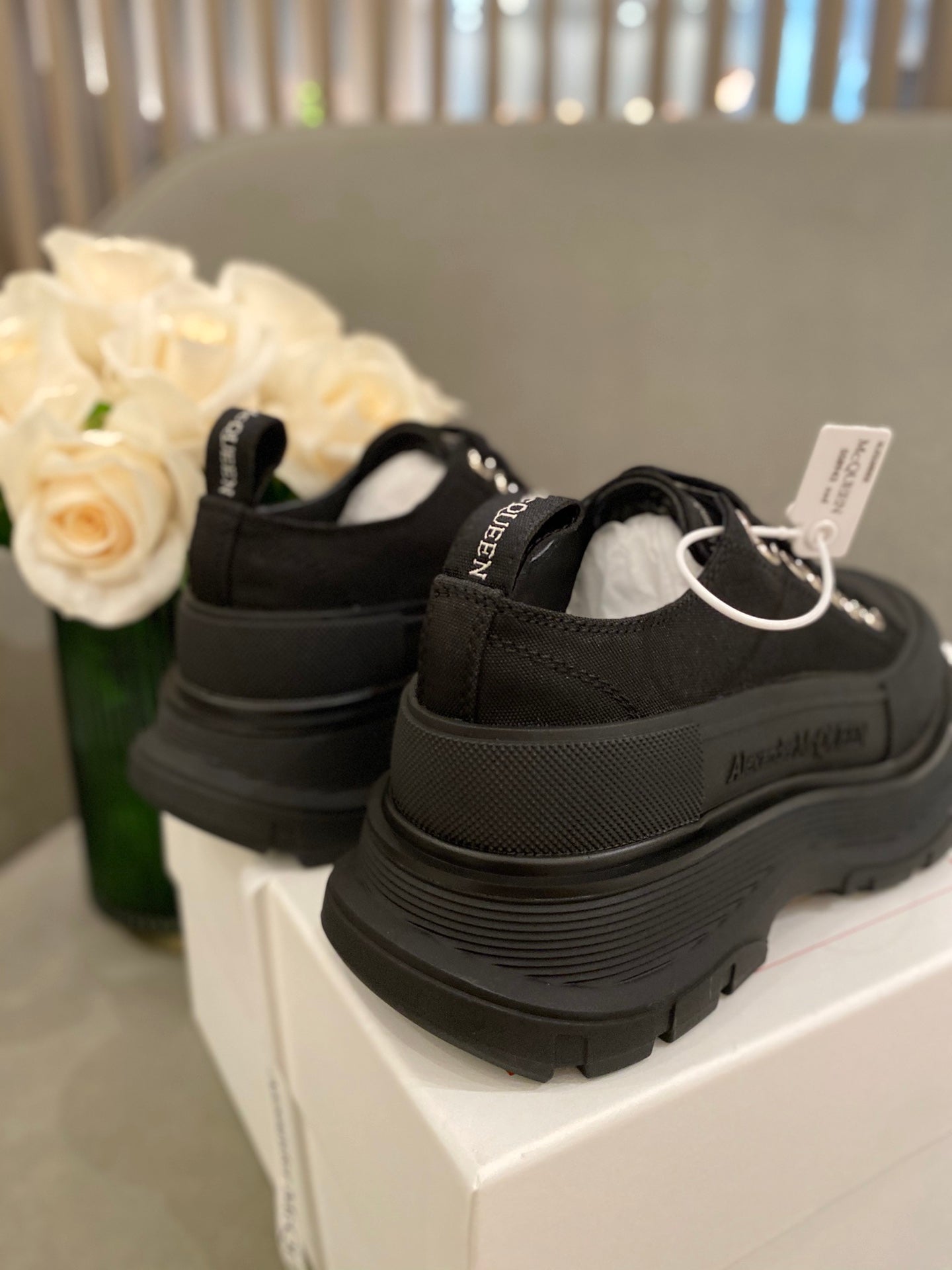 麥M昆-厚底帆布休閒鞋 男女同款 全黑色
