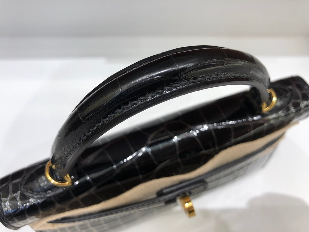 小愛款-Kelly mini 2代 美洲鱷魚 黑色 金扣
