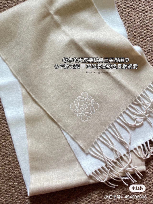 羅L家-2024logo雙色針織圍巾 棕色