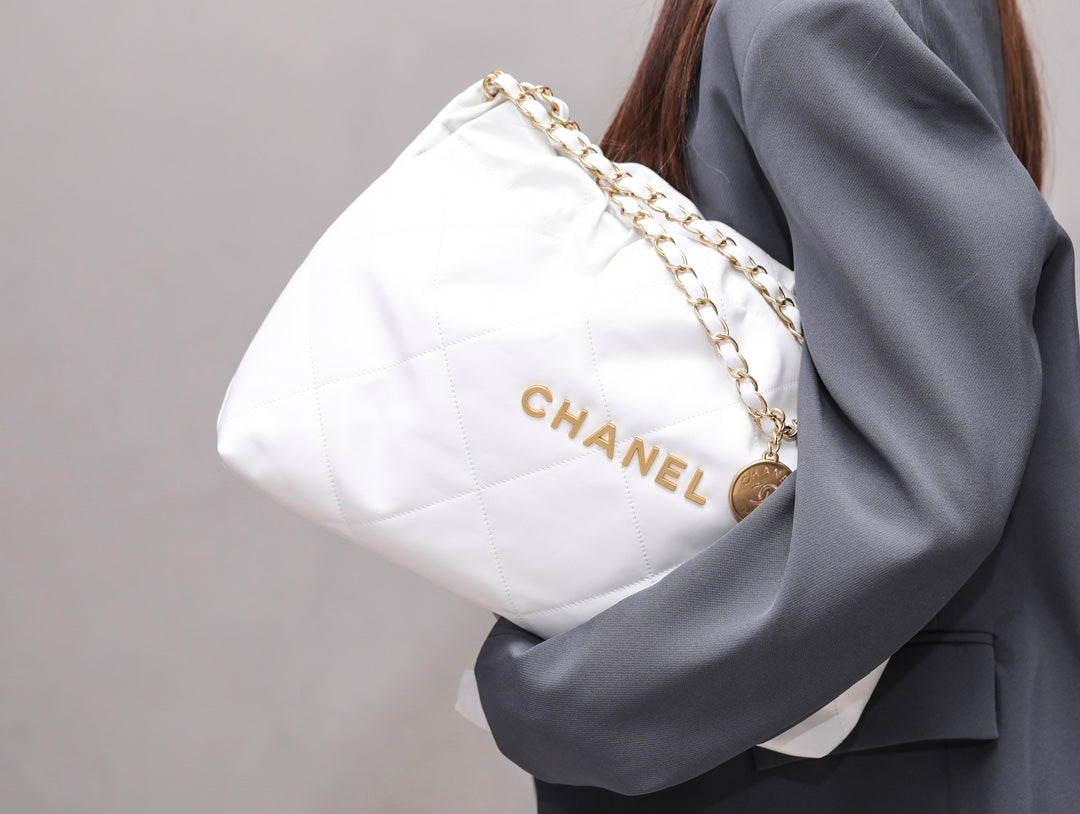 小香家-Chanel 22號手袋 橫版 白金色