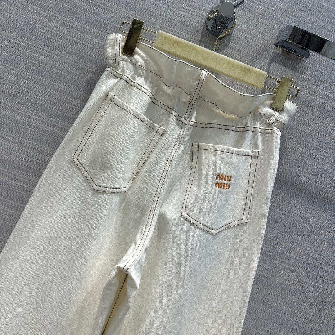 穆M家-2404 24春夏新品復古原生棉白色牛仔長褲