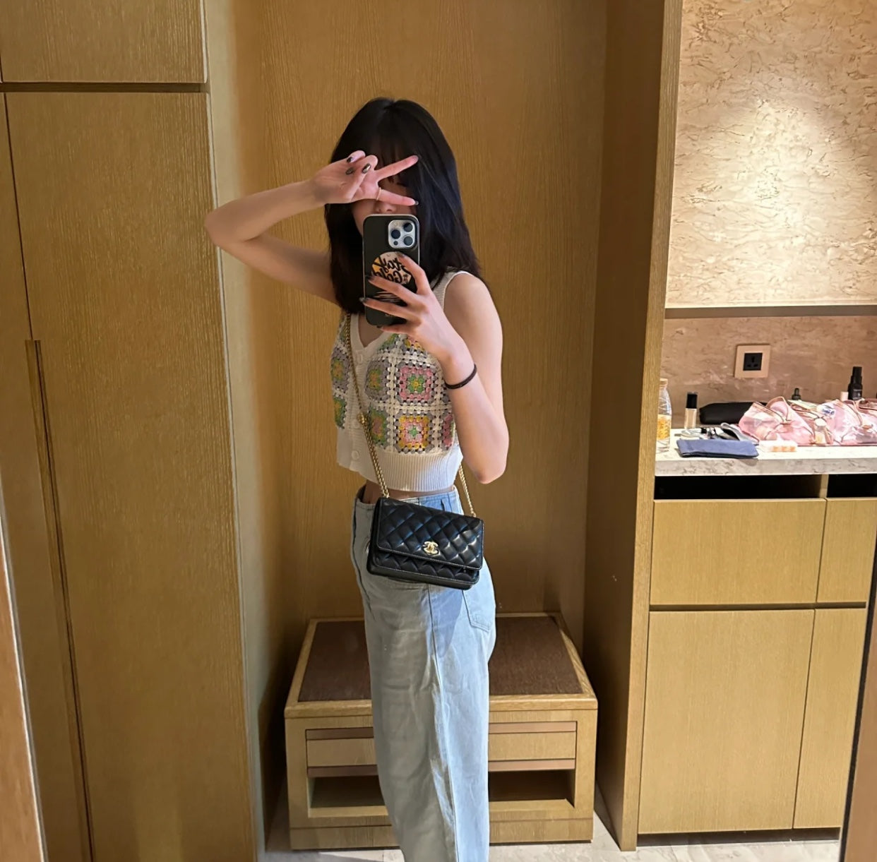 小香家-2023早春系列 山茶花調節扣woc 小羊皮 黑色 19CM