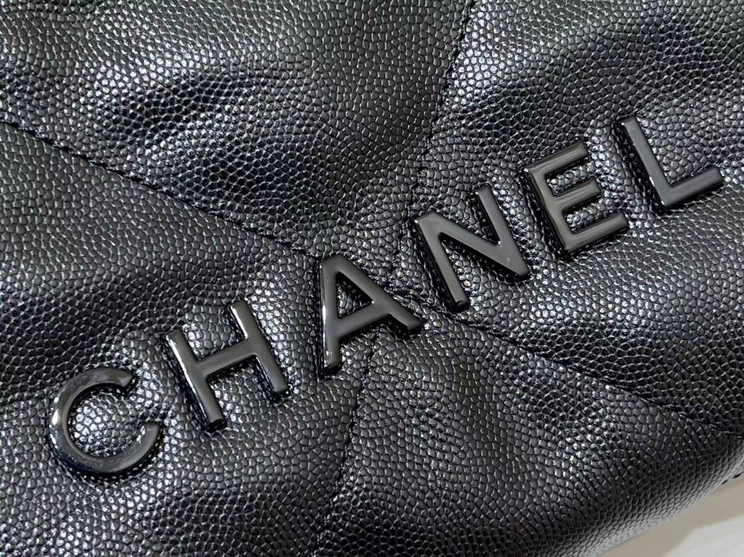 小香家-Chanel 22號手袋 魚子醬皮黑金色 小號
