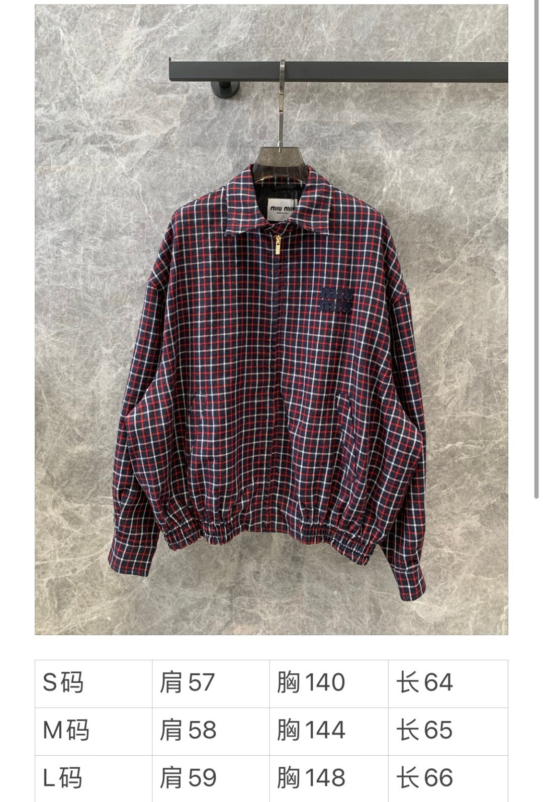 穆M家-2404 24早春新品羊毛格紋字母微標翻領拉鍊夾克外套