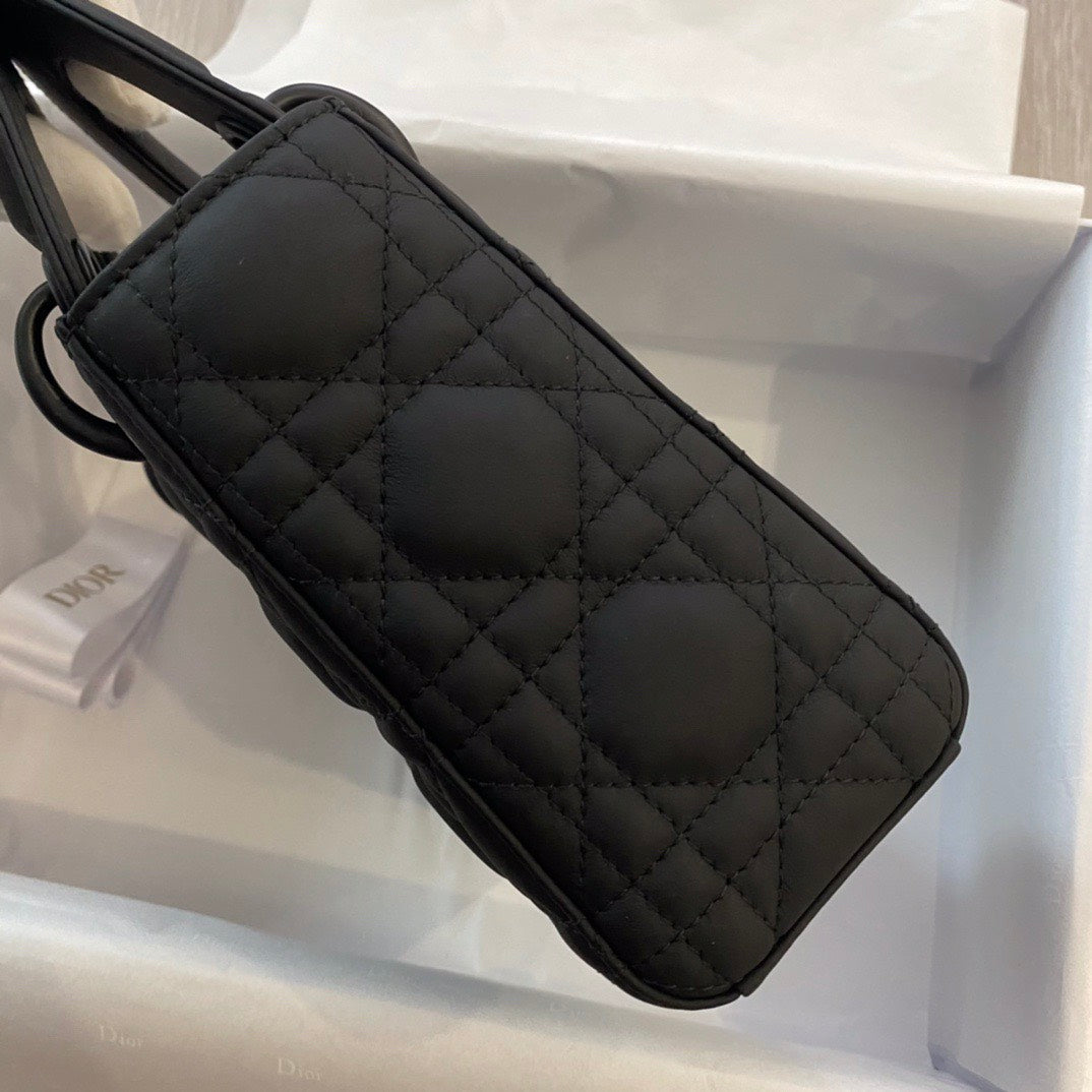 Dior Lady 三格黛妃包 黑色牛皮霧面黑扣