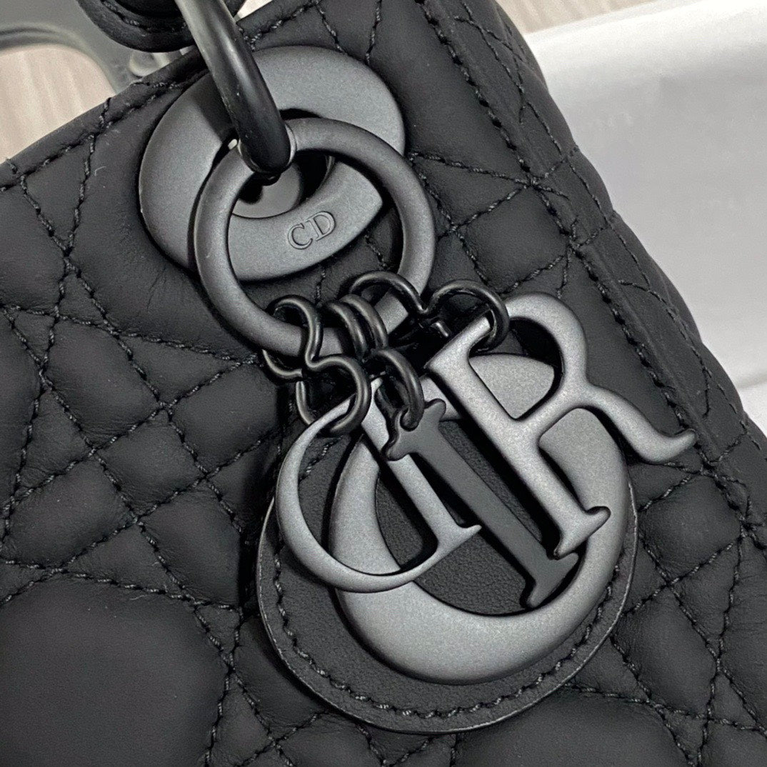Dior Lady 三格黛妃包 黑色牛皮霧面黑扣