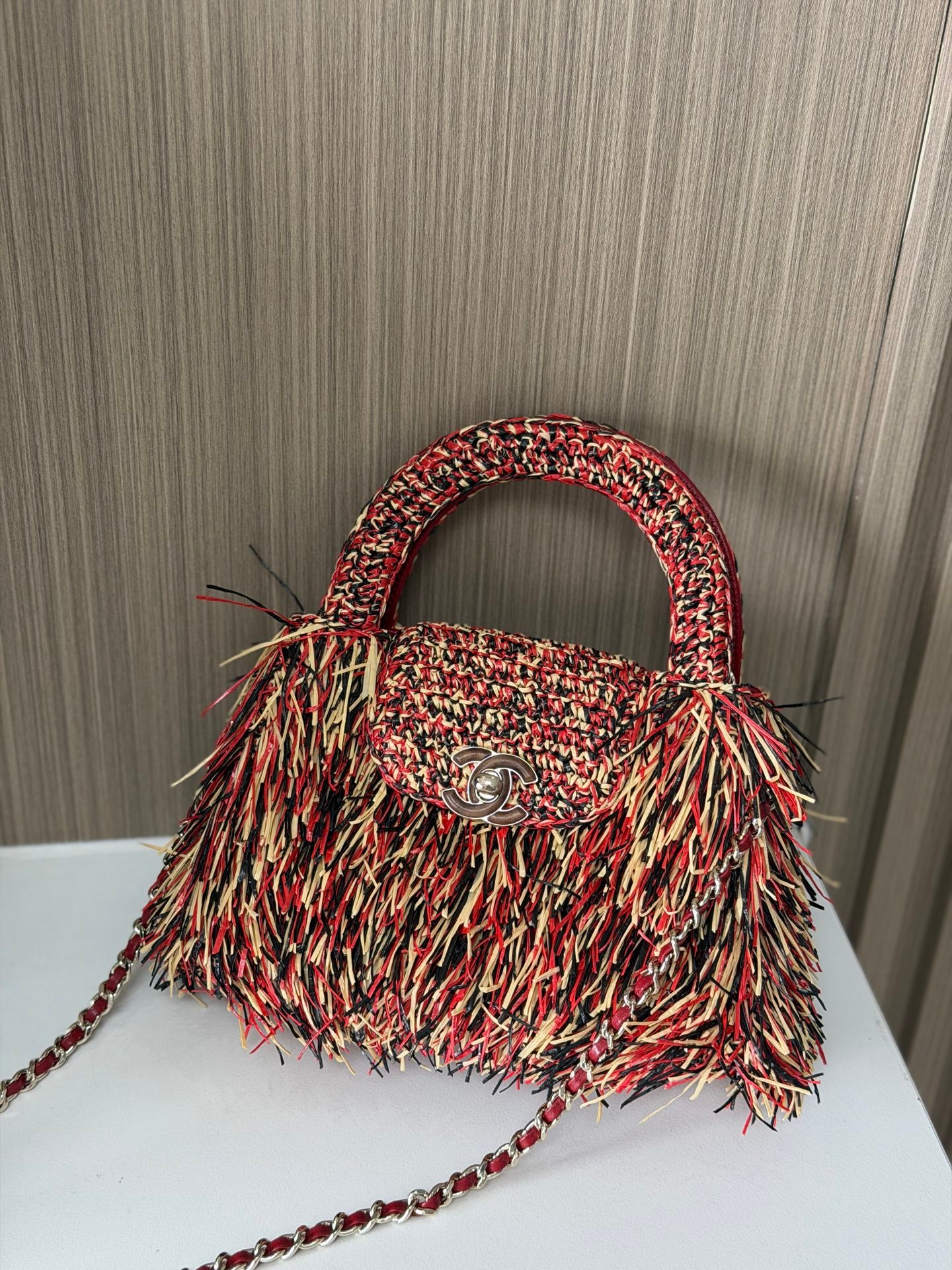 小香家-26s草編流蘇造型Kelly包 紅色