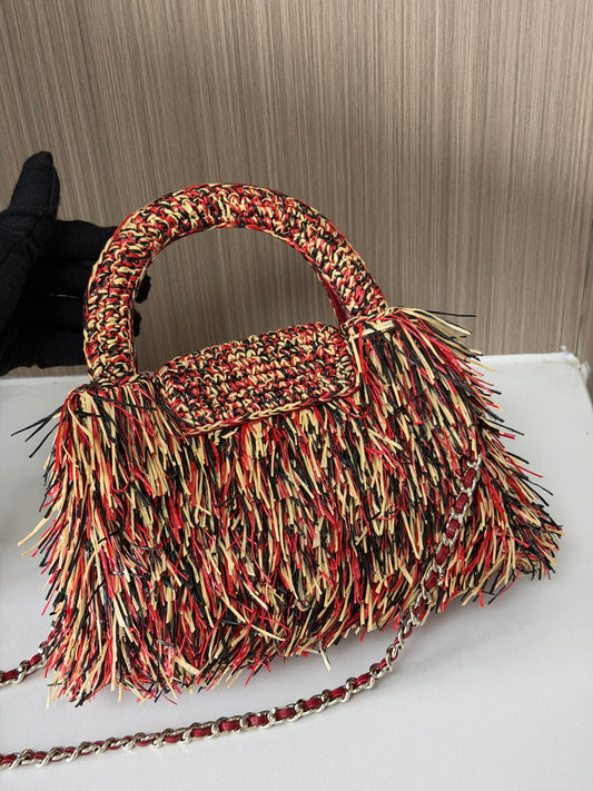 小香家-26s草編流蘇造型Kelly包 紅色