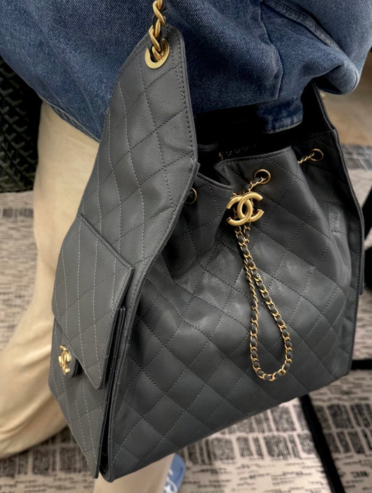 小香家-25BAG 嬉皮hobo中號-深灰色金扣