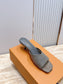 路L家-刺繡蕾絲網面一字帶拖鞋 灰色