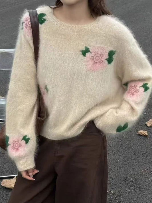小香家-花卉圓領針織長袖
