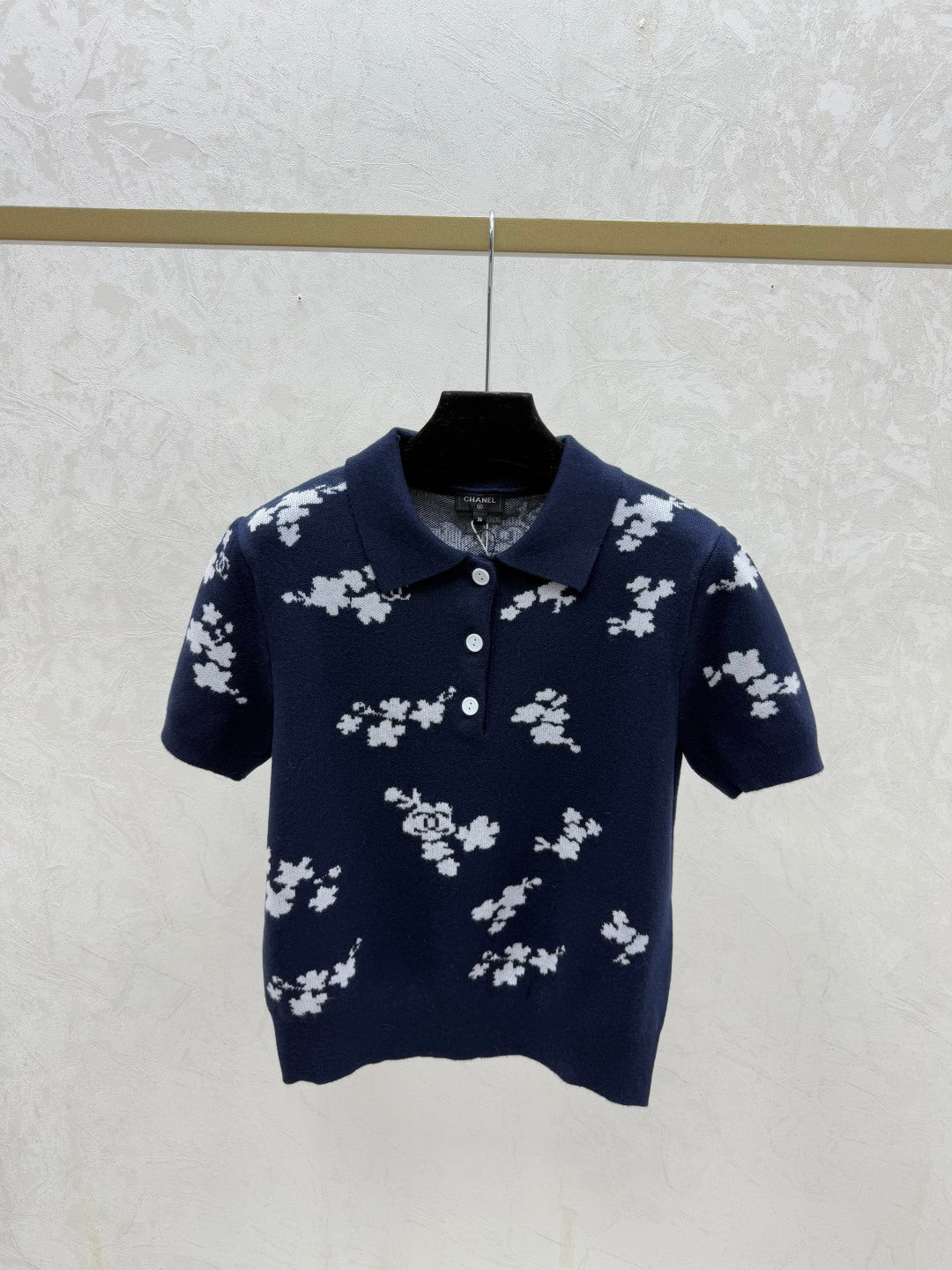 小香家-撞色花卉翻領針織短袖