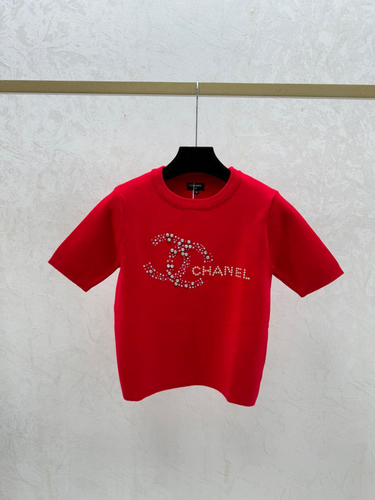 小香家-字母釘珠圓領針織短袖
