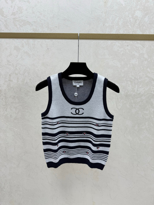 小香家-純色條紋圓領針織背心