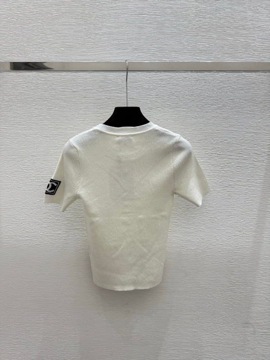 小香家-春夏新款時尚logo氣質針織短袖 白色