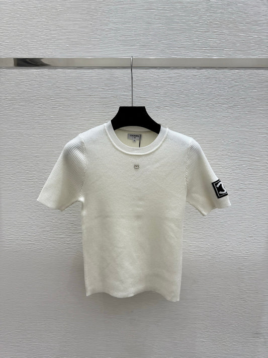 小香家-春夏新款時尚logo氣質針織短袖 白色