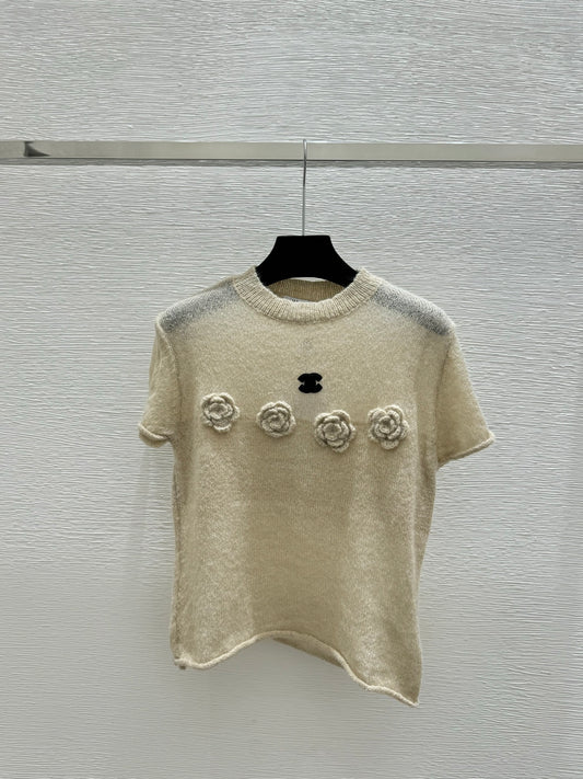 小香家- 春夏新款花針織短袖 杏色